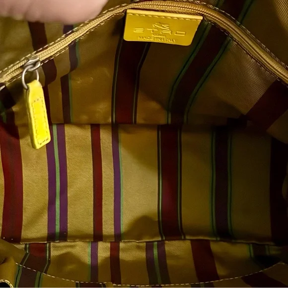 Etro Milano Brown Paisley Medium Shopper Tote Bag with Neon Trim & Straps - Picture 14 of 14